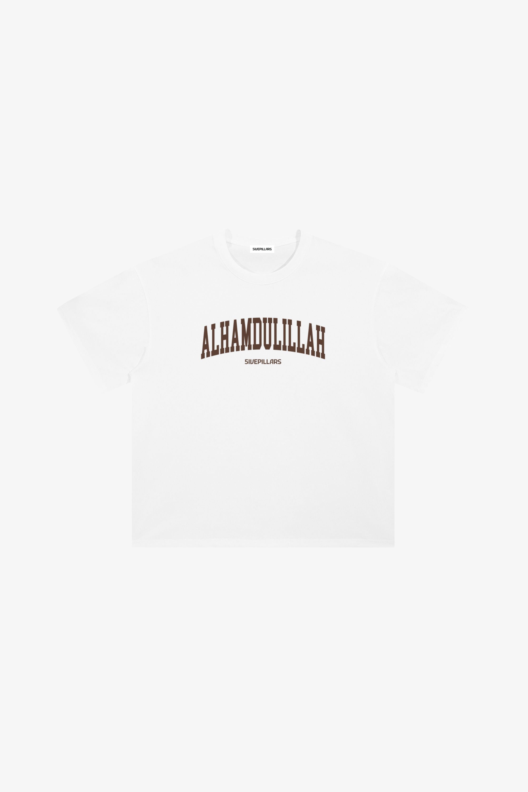 Alhamdulillah Tee White edition with brown graphic, heavyweight cotton tee by 5ivepillars